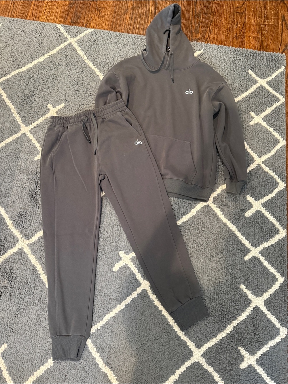 Alo Grey Hooded Sweatshirt and Joggers Set - From Asia
